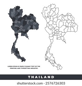 Thailand political regions black color outline map set