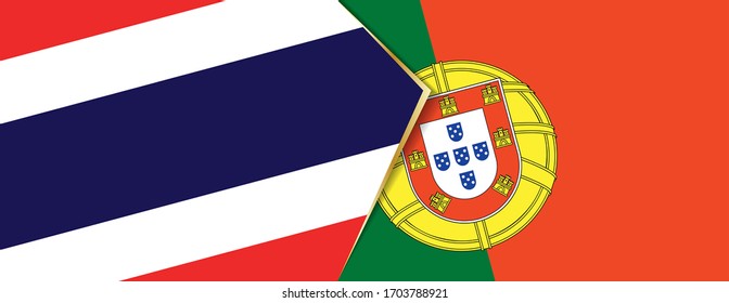 Die Flagge Thailands und Portugals, zwei Vektorillustrationen Flaggen Symbol für Beziehung oder Konfrontation.
