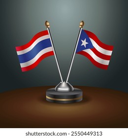 Thailand and Puerto Rico table flags relation  with gradient backgrund. Vector Illustration