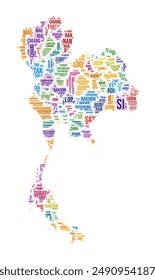 Thailand region word cloud. Country shape design. Thailand colored illustration. Region names collage cloud. Vector illustration.