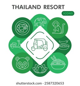 Thailand resort symbols collection or sketches. travel theme icons in line style signs for web and app. Vector graphics isolated on white background