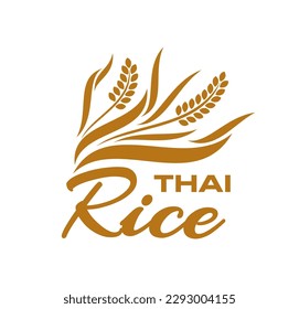 Thailand rice icon. Healthy food organic farm or market, cereal shop or store symbol, natural cereal products agriculture company abstract vector sign or emblem with rice ear stem, grains and leaves