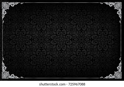 Thailand Royal frame on black pattern background, Vintage photo frame on drake background, antique, vector design pattern