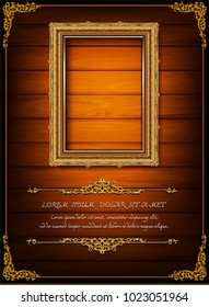 Thailand Royal gold frame on wood drake pattern background, Vintage photo frame on drake background, antique, vector design pattern