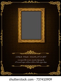 Thailand Royal gold frame on drake pattern background, Vintage photo frame on drake background, antique, vector design pattern