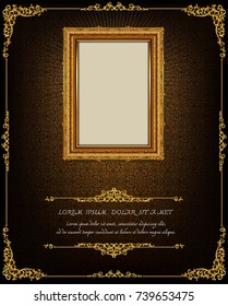 Thailand Royal gold frame on drake pattern background, Vintage photo frame on drake background, antique, vector design pattern