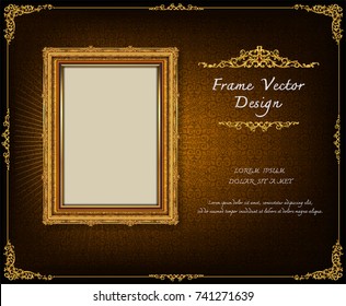 Thailand Royal gold frame on drake pattern background, Vintage photo frame on drake background, antique, vector design pattern