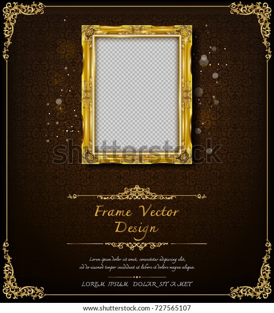Thailand Royal gold frame on drake pattern\
background, Vintage photo frame on drake background, antique,\
vector design pattern