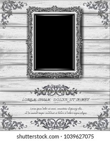 Thailand Royal silver frame on drake Wood pattern background, Vintage photo frame on wooden background, antique, vector design pattern