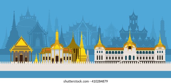 Thailand Royal Temple And Grand Palace, Skyline City Background, Travel Attraction