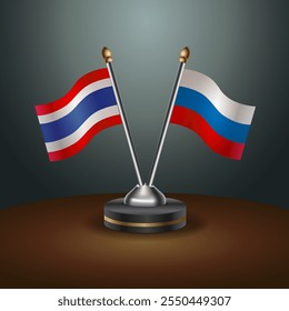 Thailand and Russian Federation table flags relation  with gradient backgrund. Vector Illustration