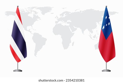 Thailand and Samoa flags for official meeting against background of world map.