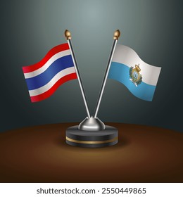 Thailand and San Marino table flags relation  with gradient backgrund. Vector Illustration