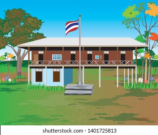 Thailand School At Countryside Vector Design