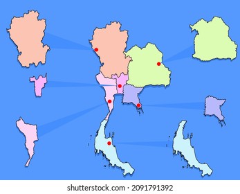 Ámbito de aplicación de Tailandia por región. vector