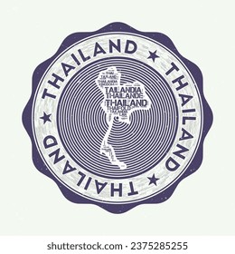 Thailand seal. Country round logo with shape of Thailand and country name in multiple languages wordcloud. Amazing emblem. Vibrant vector illustration.