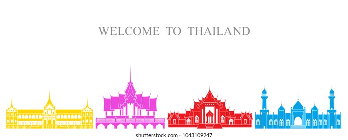 Thailand set. Isolated Thailand architecture on white background