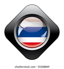 Thailand shiny button flag with black frame -  vector illustration. Isolated abstract object against white background.