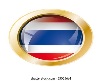 Thailand shiny button flag with golden ring vector illustration. Isolated abstract object against white background.