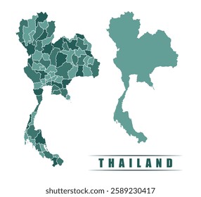 Thailand simple flat political map with states border