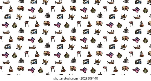 Thailand simple icon pattern background for website or wrapping paper(Color Icon Version)