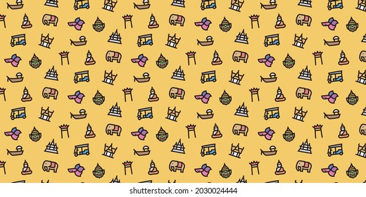 Thailand simple icon pattern background for website or wrapping paper(Color icon with yellow background version)