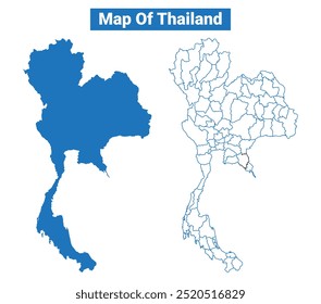 Thailand simple vector map and outline style illustration set