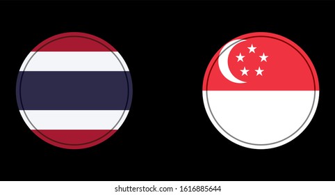 Thailand and Singapore flag circle on a black background