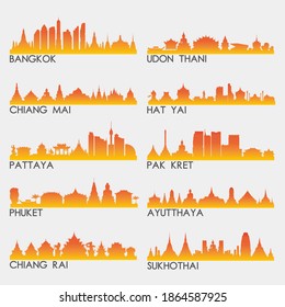 Thailand Skyline City Silhouette Design Collection. Vector Illustration Set Clip Art.