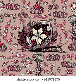 Thailand Snail Seamless Pattern Style. Vector