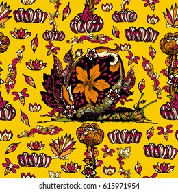 Thailand Snail Seamless Pattern Style. Vector
