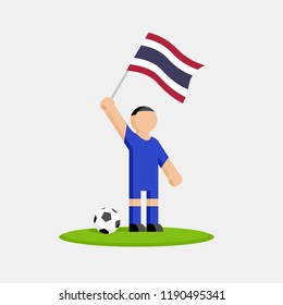 Thailand soccer player in kit with flag and ball