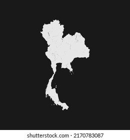 mapa blanco suave de tailandia con detalles en negro y fondo