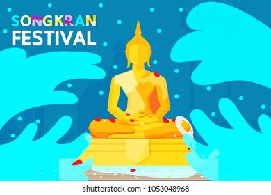 Thailand Songkran Festival. Most people prefer to go to Sprinkle water on to a Buddha Statue