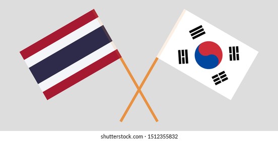 Thailand and South Korea. Crossed Thai and Korean flags