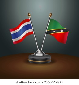 Thailand and ST. Kitts Nevis table flags relation  with gradient backgrund. Vector Illustration