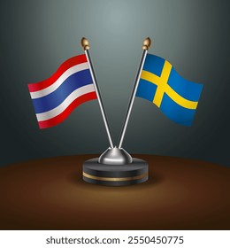 Thailand and Sweden table flags relation  with gradient backgrund. Vector Illustration