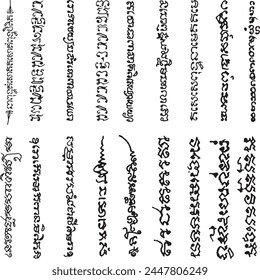 Conjunto de talismán tailandés. Tatuaje tradicional tailandés antiguo, Sak yant thai. Símbolo unalome, signo hindú o budista que representa el camino a la iluminación. Icono del tatuaje de Yantras. Conjunto de antiguos jeroglíficos tailandeses. 