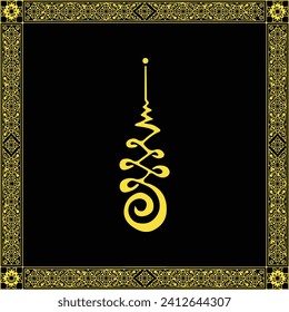 Thailand talisman. Thai ancient traditional tattoo,Sak yant thai. Unalome symbol, Hindu or Buddhist sign representing path to enlightenment. Yantras Tattoo icon. Simple. isolated vector.Gold and black