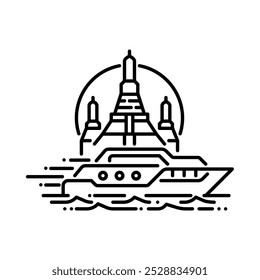 Templo de Tailandia con crucero. Estilo de contorno. Vector. Aislar sobre fondo blanco.