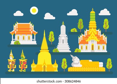 Thailand temple infographic elements set illustration vector