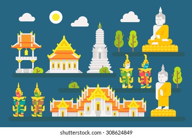 Thailand temple infographic elements set illustration vector