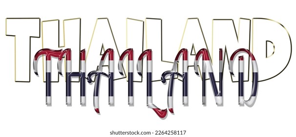 Thailand text word flag, 3d light bulb alphabet with gold frame isolated on white background. gold glossy dripping  font. Vector illustration.