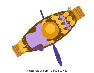 Thailand. Thai floating market. Vector illustration on a white background