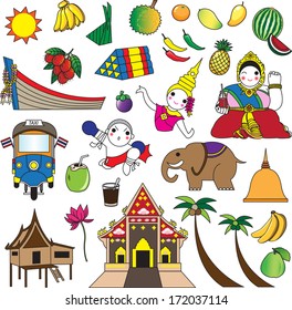 Thailand -Thai icons and symbols illustration