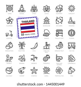 Thailand, Thai - minimal thin line icon web set. Outline icons collection. World Travel tourism. Simple vector pictogram illustration.