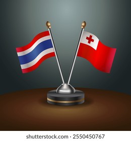 Thailand and Tonga table flags relation  with gradient backgrund. Vector Illustration