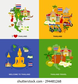 Thailand tourism concept icons set with sightseeing traditional food and drinks flat isolated vector illustration 