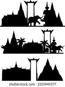 Thailand tourist attraction landmark with silhouette illustration