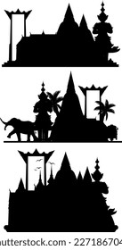 Thailand tourist attraction landmark with silhouette illustration